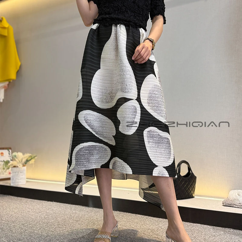 褶之倩2025夏季新款高端褶皱印花半身裙大码女装宽松显瘦裙子女士