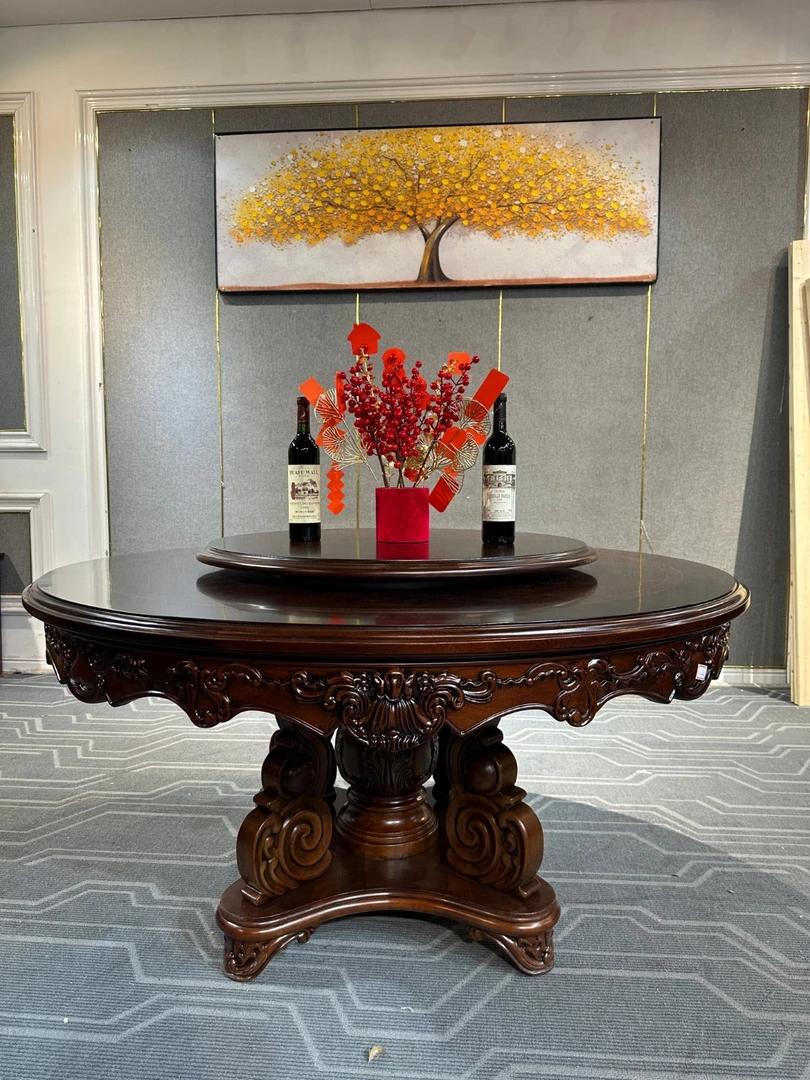 YCT177圆餐台（1.5）1500*1500*780转盘900*900 美式圆形家用