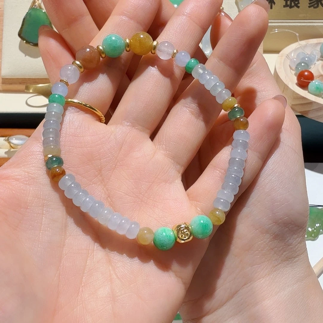 翡翠未镶嵌颈饰无烧色翡翠多彩手串