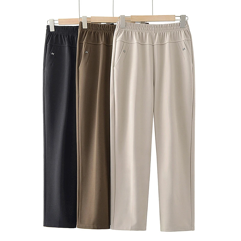 中老年女装妈妈裤子松紧腰高腰直筒休闲长裤春秋款气质百撘6229