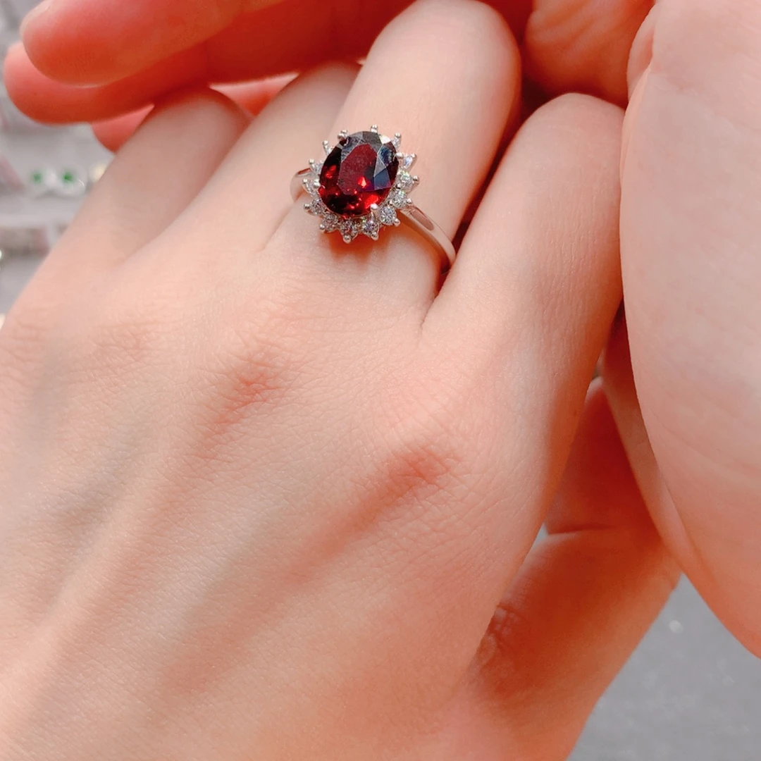 石榴石戒指银S925镶嵌