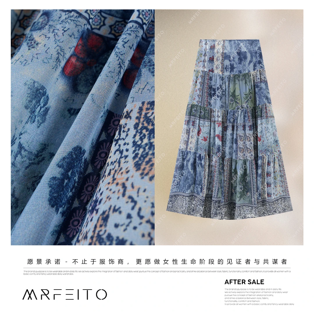 MRFEITO菲爷驾到【夏日铃兰】时尚褶皱印花复古裙子H6Q02X31419