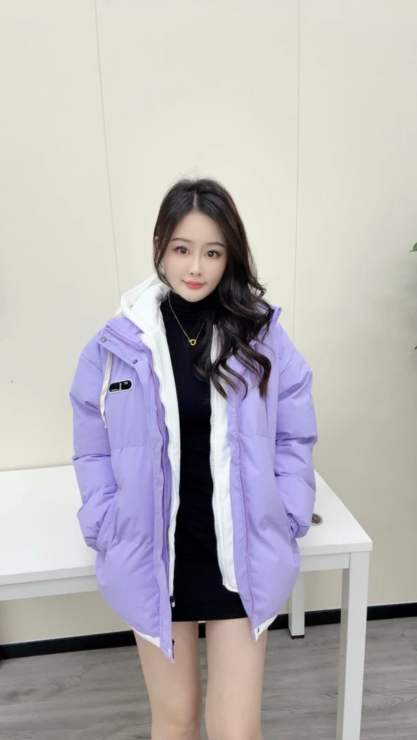 2024冬季新款撞色假两件潮牌宽松保暖棉服 男女同款加厚外套