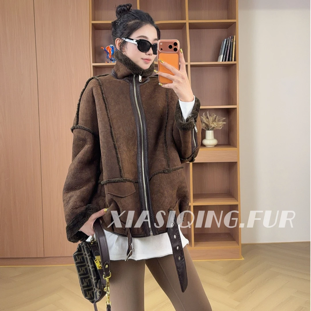 【晴晴推荐】｜25FW 1029 西班牙美利奴龟裂纹皮毛一体皮草外套