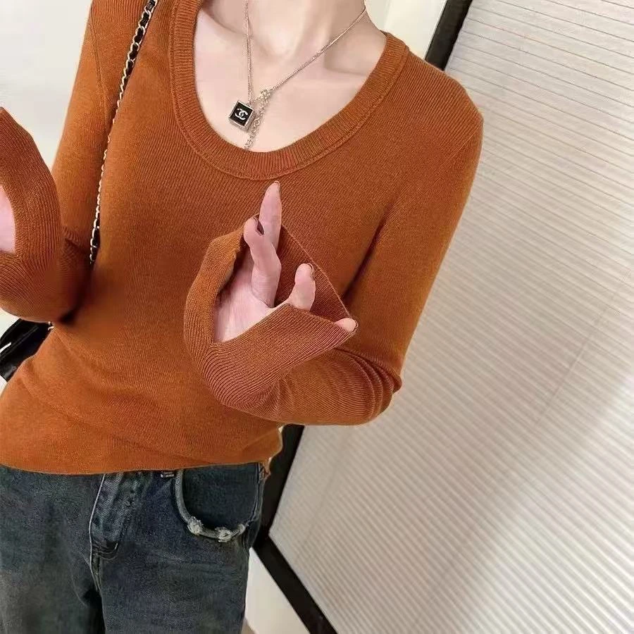 伟丽6店4314款【百搭U领袖口又羊毛针织衫 】秋季百搭款