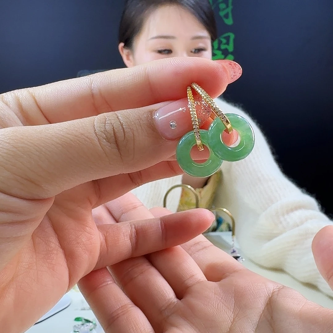 翡翠耳饰银S925镶嵌925镶嵌