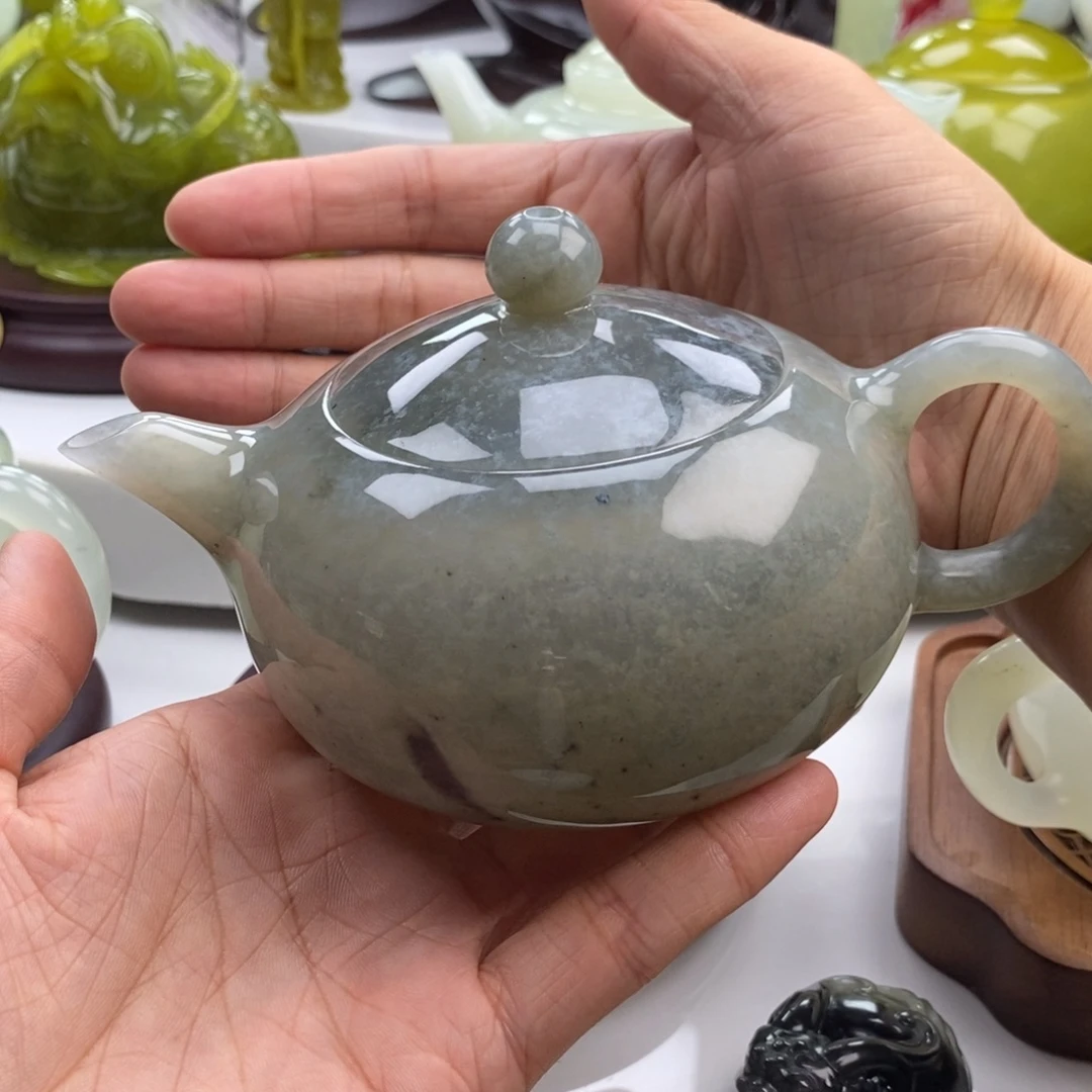 岫玉未镶嵌四大名玉茶壶