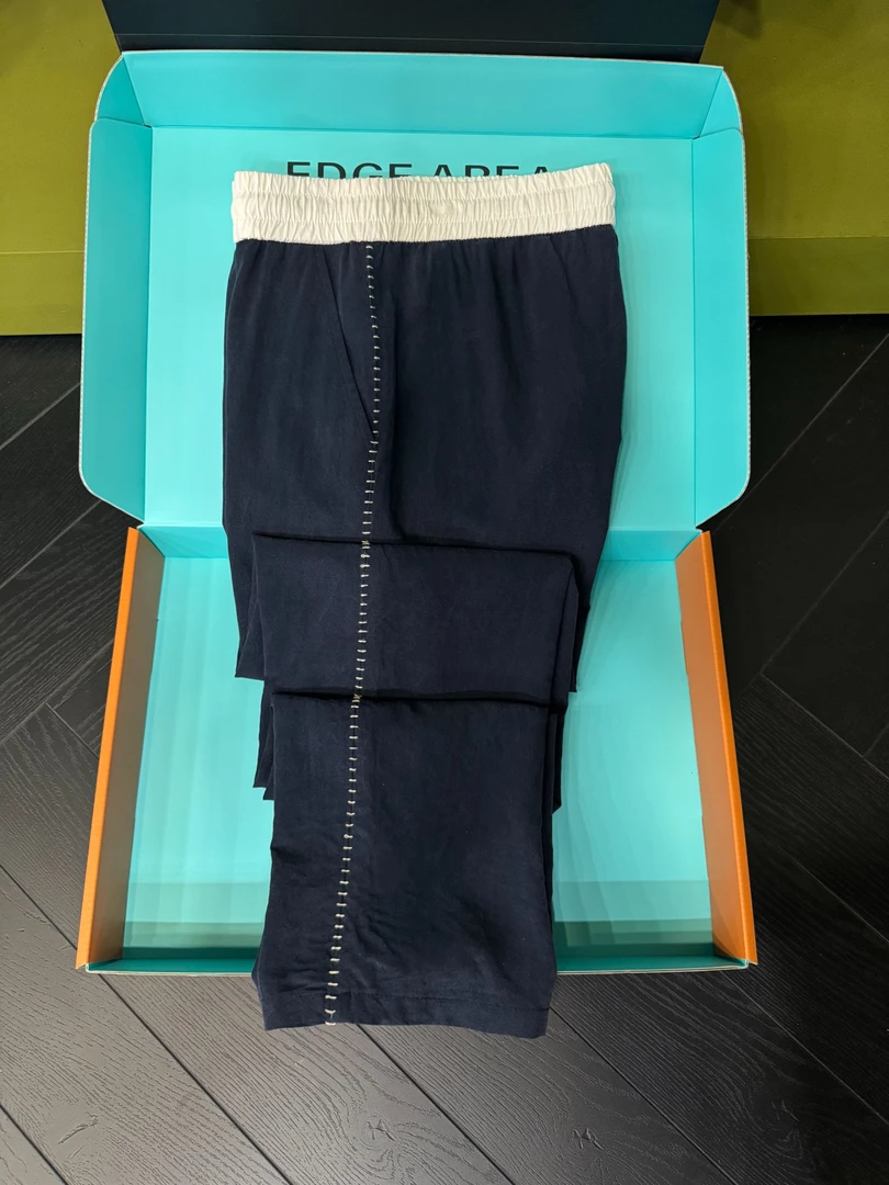 【EDGE AREA】高奢春夏新款天丝亚麻撞色运动老钱风拼接直筒裤8803