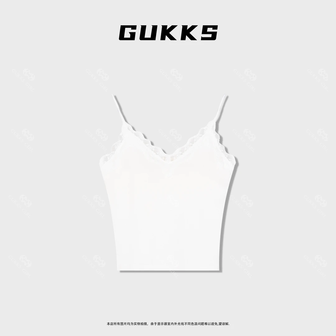 GUKKS/蕾丝拼接吊带背心女装时尚轻奢内搭设计感背心