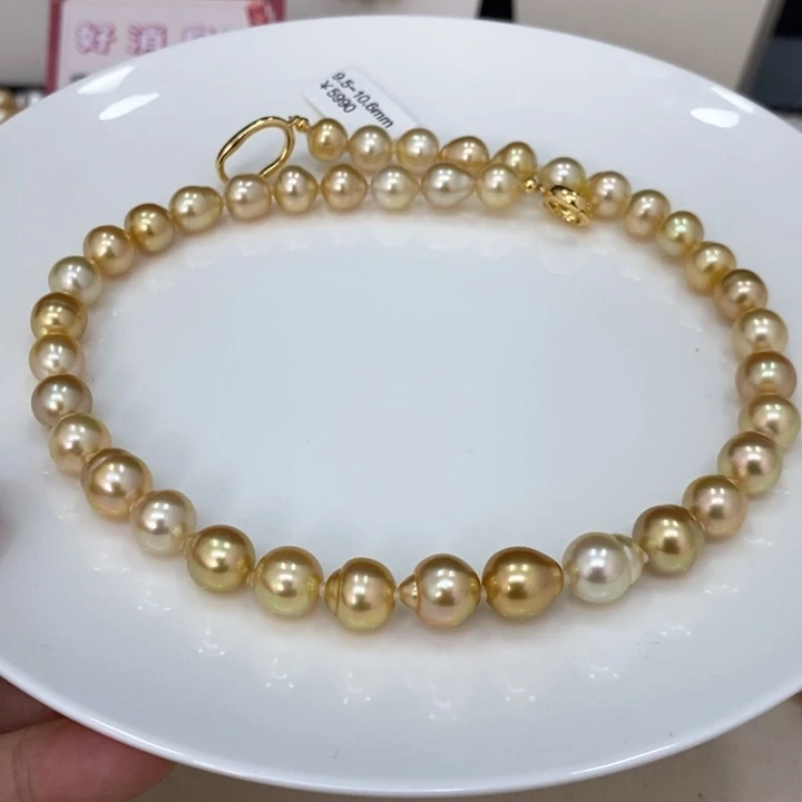 未镶嵌颈饰海水珍珠是***?南洋金珠项链9.5-10.6华