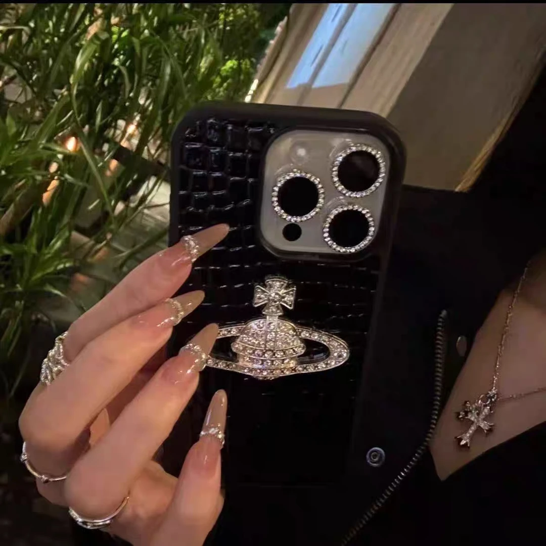鳄鱼纹满钻土星iPhone17promax手机壳16适用于苹果15高级14全包边