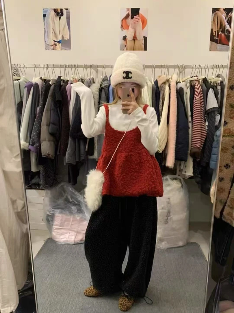 运补6米限定氛围感叠穿搭配毛毛吊带马甲背心女韩国ins加绒打底衫