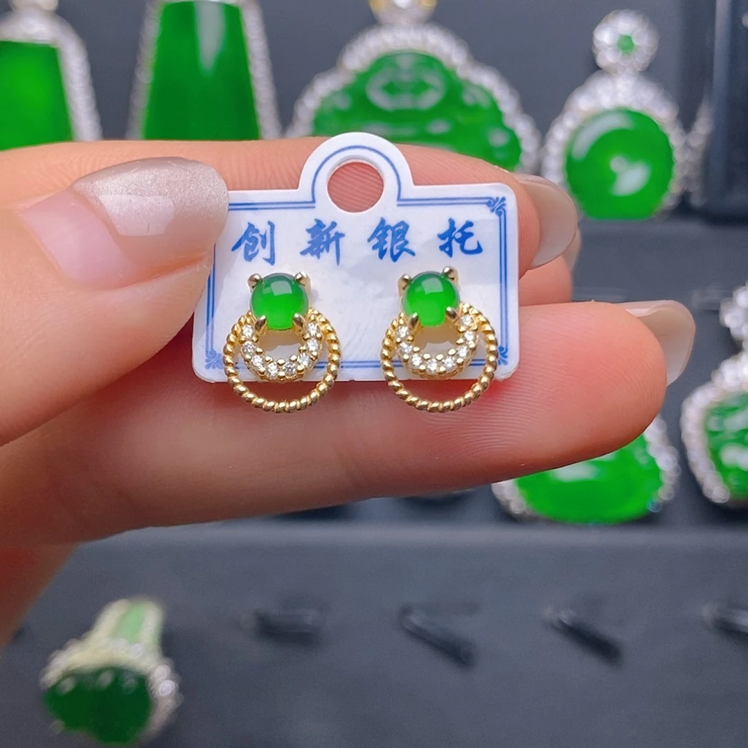 翡翠银S925镶嵌耳饰耳饰