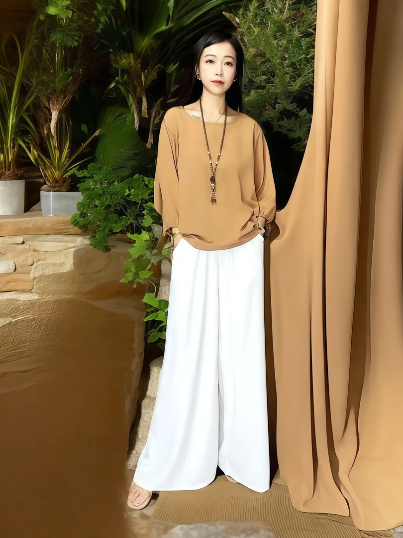 休闲气质夏季简约出行设计师百搭衣服纯色上衣6863（棕色）