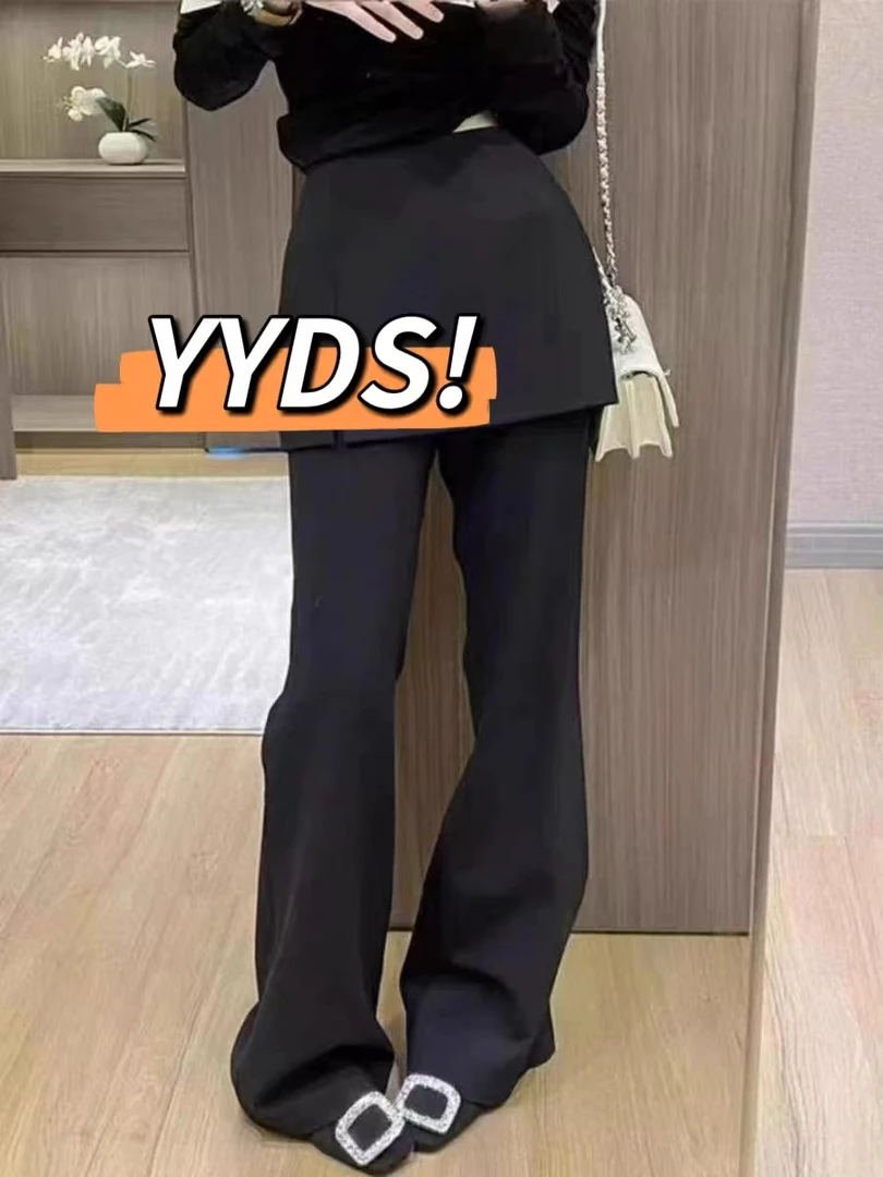 003#设计感假两件25春季新款显瘦直筒微喇西装裤裙