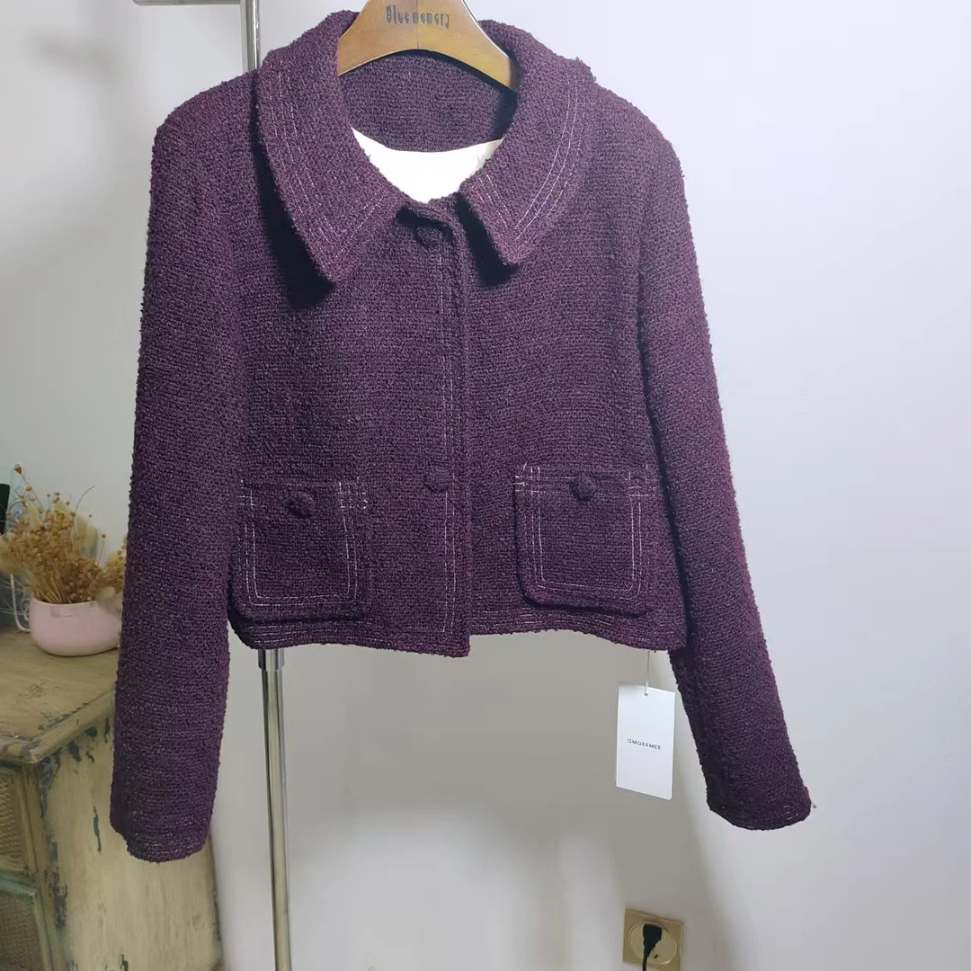 QM-155紫色圆领小香风外套