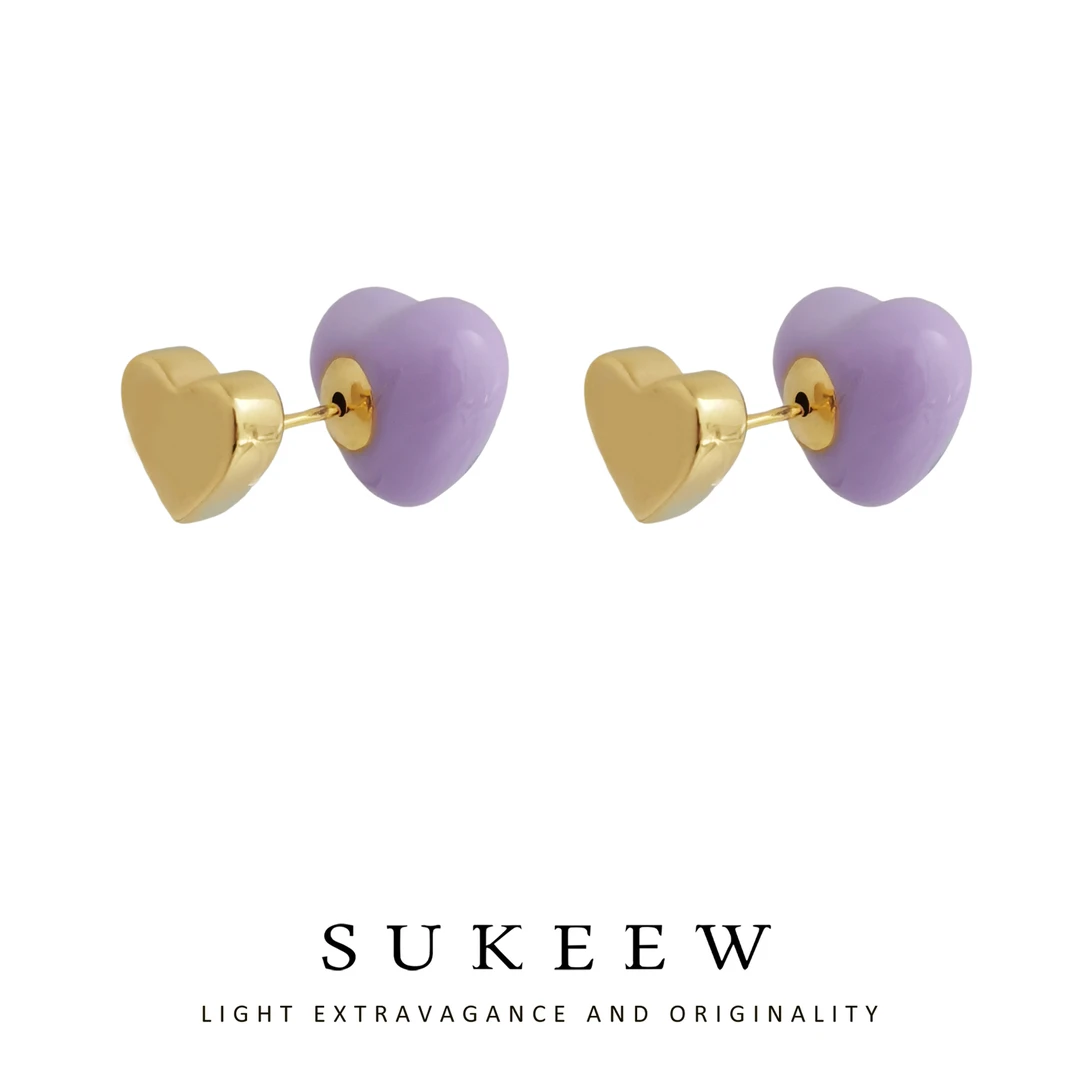 SUKEEW/酥可 铜合金树脂耳饰 前后双戴甜美奶油爱心耳环221019