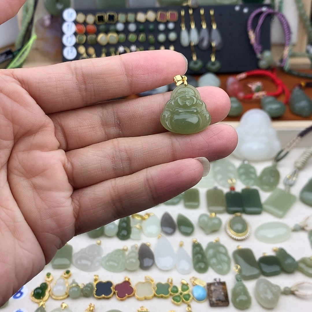 和田玉银S925镶嵌吊坠(不含链)