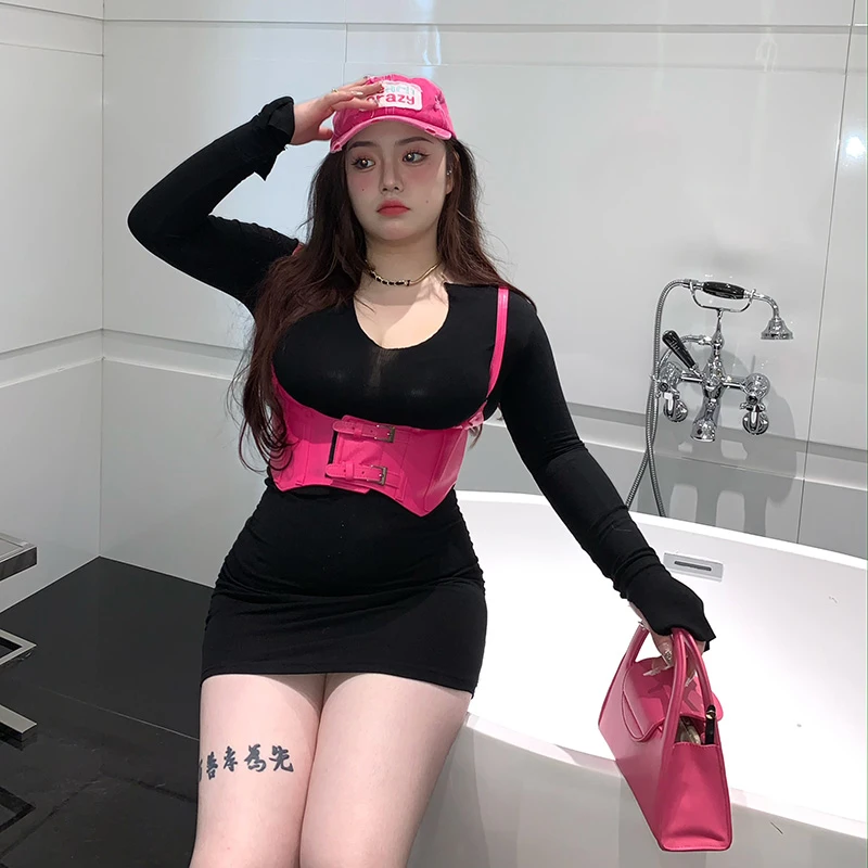 YB8101R【腰封】微胖辣妹2022年新款v领大码修身性感长袖包臀连衣