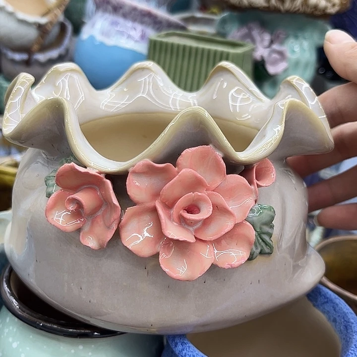 多肉绿植陶瓷花盆9.9包邮，有孔