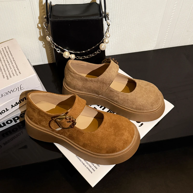 松糕厚底玛丽珍鞋女2025秋季新款配裙子浅口百搭复古圆头勃肯单鞋