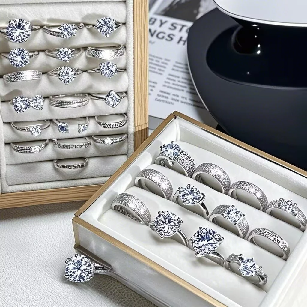 铜合金戒指 铜合金锆石戒指 高级小众 新款开口轻奢复古指环中古