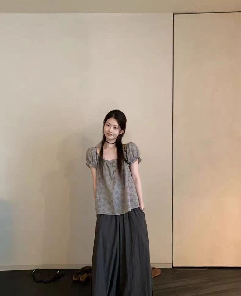 9025   初恋舒芙蕾  气质高级感韩系碎花甜美减龄休闲短袖T恤上衣