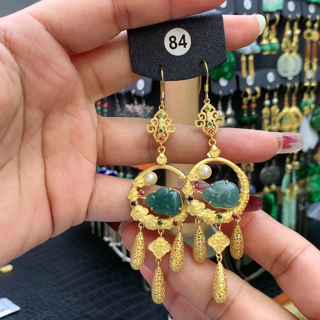 【闪购商品】翡翠耳饰银S925镶嵌知***乐耳坠