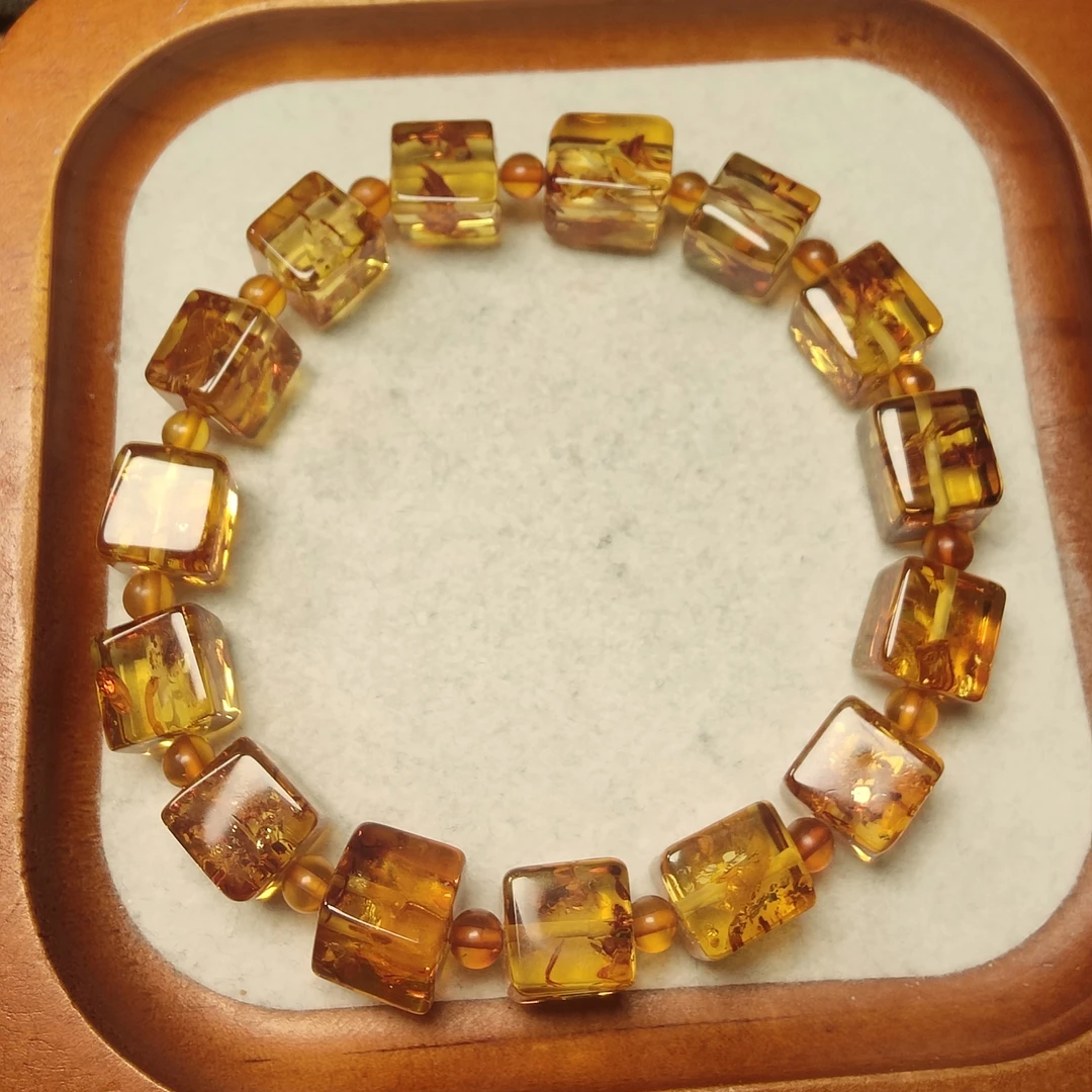 天然花珀小方糖手串