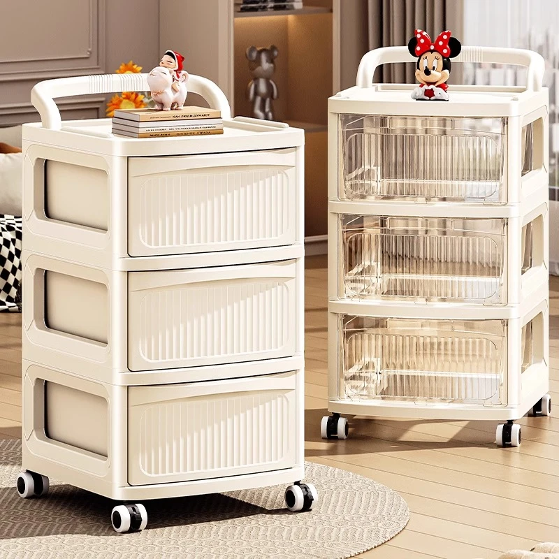 俏洁可移动收纳柜落地客厅家用收纳推车柜透明卫生间抽屉式储物柜