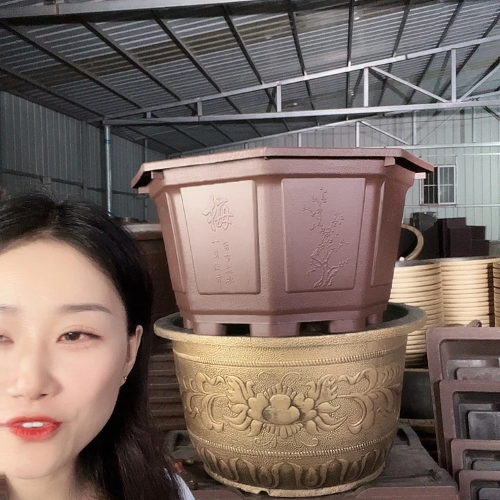 紫砂色八角80花盆2个有孔