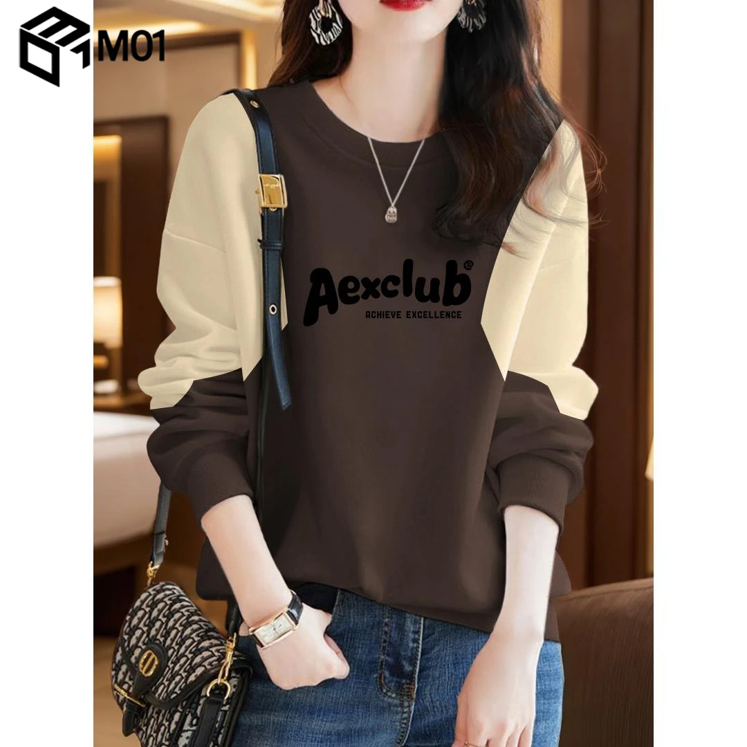 M01韩版拼接款假两件卫衣女2025秋季时尚宽松显瘦慵懒风拼色上衣