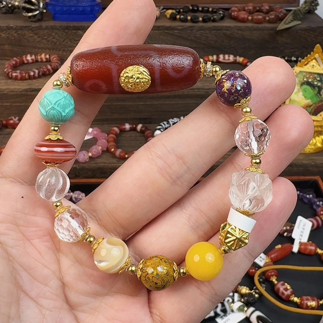 玛瑙/玉髓18K金镶嵌手链0925-17