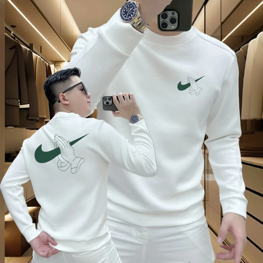 2025秋冬季圆领卫衣个性潮流重磅宽松时尚男士加绒加厚保暖卫衣