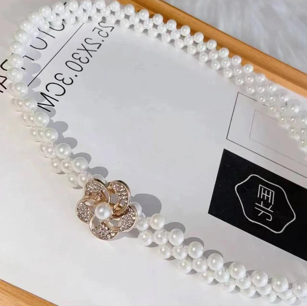 珍珠腰带百搭束腰女士镶钻弹力珍珠腰链配连衣裙气质束腰腰链女