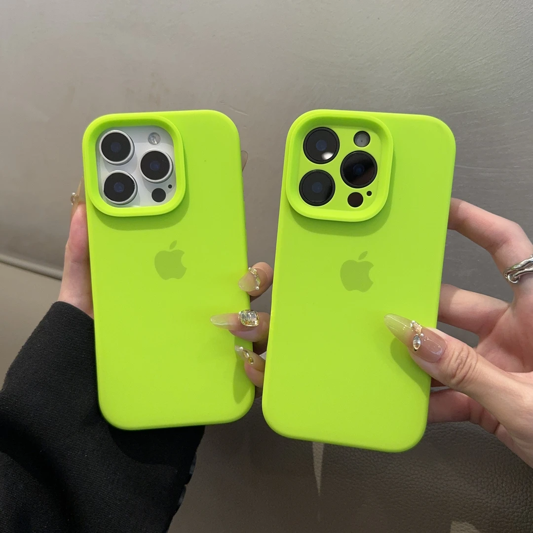 荧光绿适用苹果16promax手机壳15液态硅胶iphone14简约13纯色1211