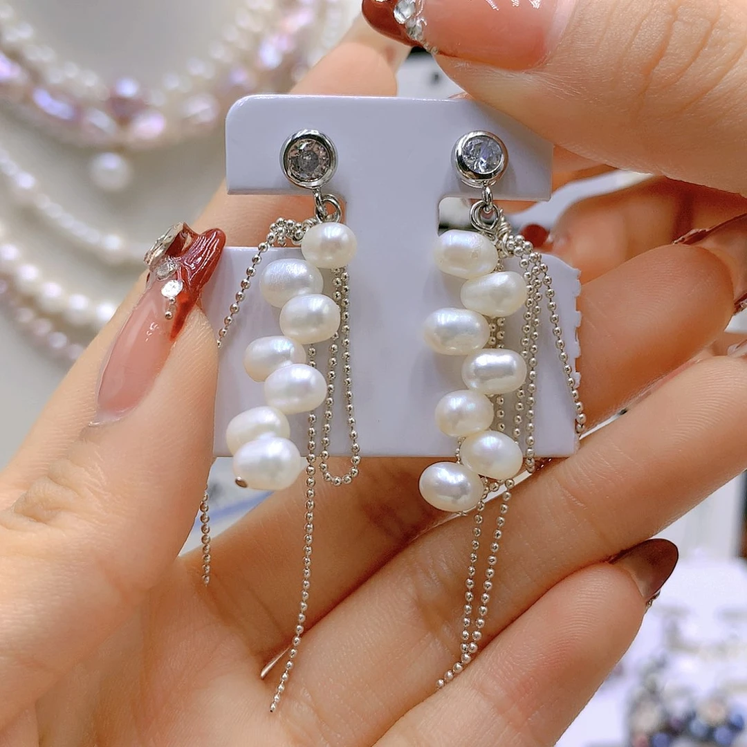 银S925镶嵌耳饰淡水珍珠泪**殤