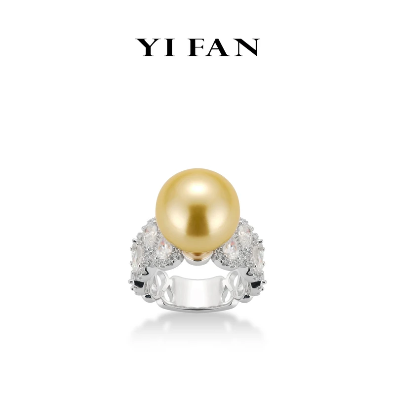 925银合成锆石戒指 一梵  1435-满钻水滴金贝珠女款时尚戒指