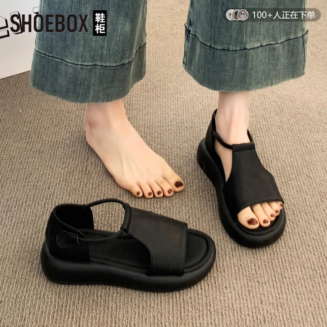 SHOEBOX鞋柜厚底百搭罗马凉鞋女款2025新款爆款配裙子软底凉鞋