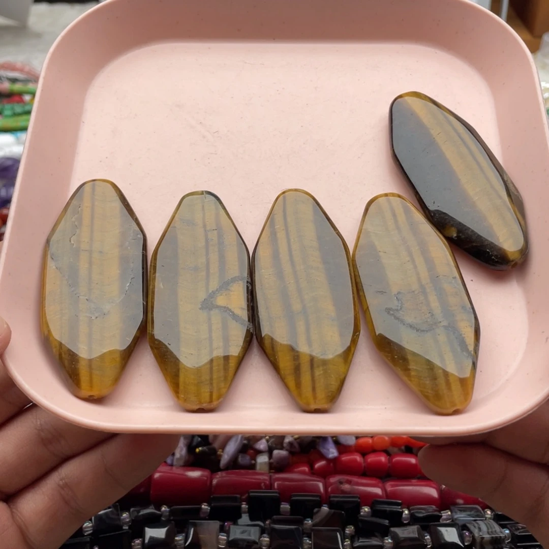 玛瑙/玉髓合金珠宝半成品打包5个虎眼通孔椭圆片28*67mm左右