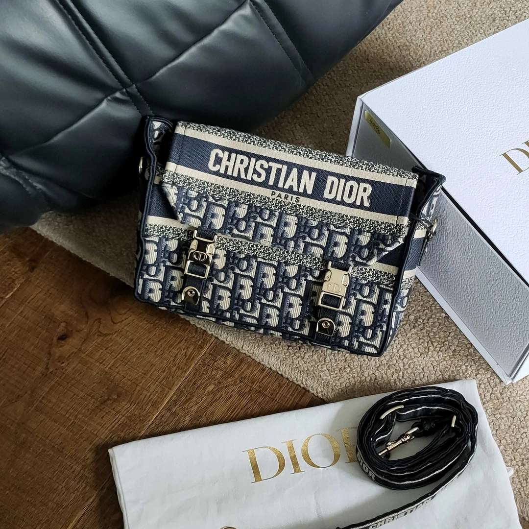 95新 DIOR/迪奥 Azul -蓝色老花camp小号邮差斜挎包40180