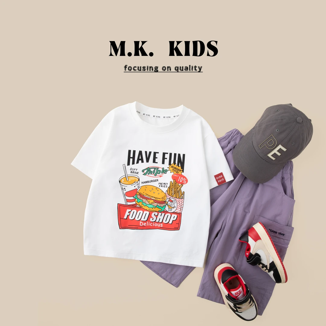 现货【汉堡】儿童夏款短袖T恤2025新款男童纯棉T恤XA8307华子童装