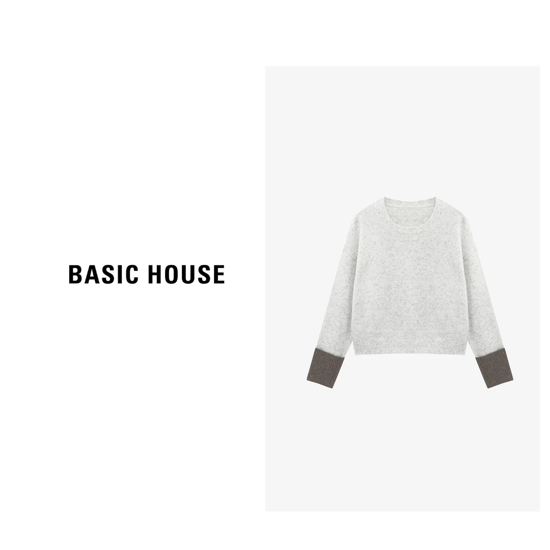 Basic House/百家好老钱风松弛感女装短款修身毛衣女-B0625B5KUM2