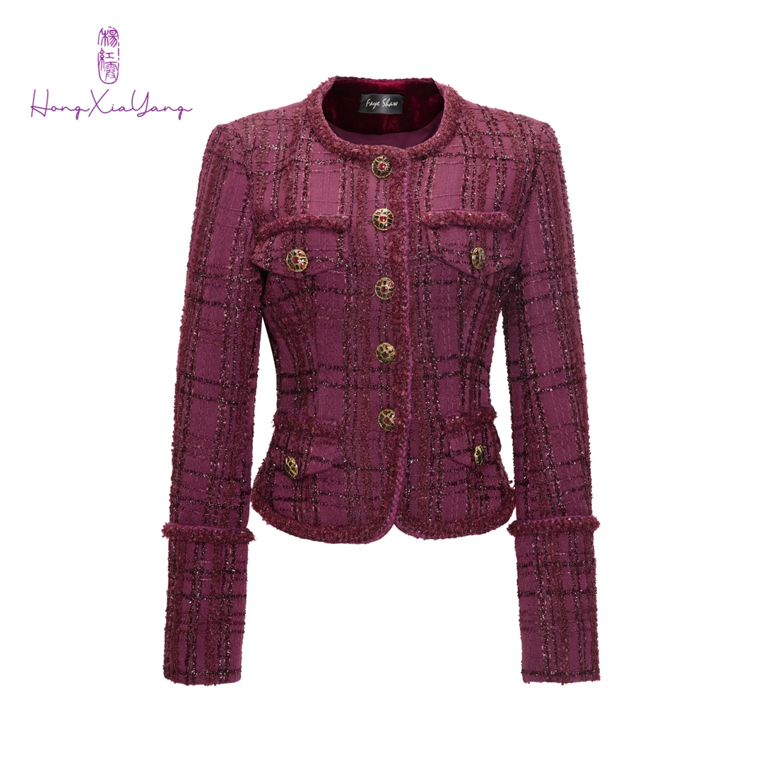 EDFNOT/杨红霞汝意FS酱紫色短款小香风外套/FS-F20061