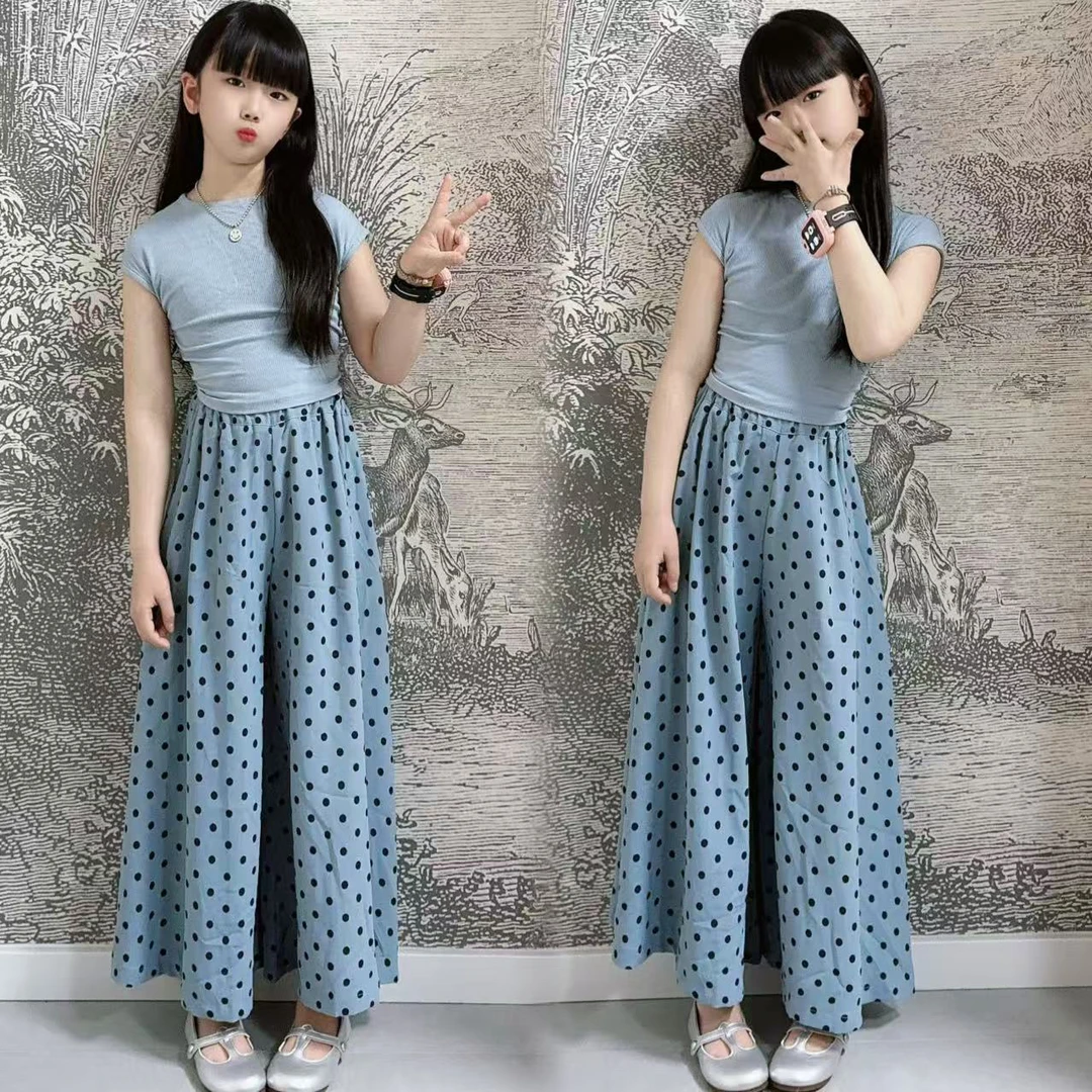 童装女童夏款套装2025新款儿童短袖波点裙裤洋气中大童夏季衣服潮