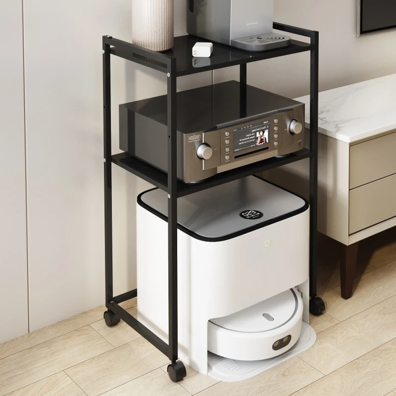 扫地机器人置物架带轮子下空落地式上方分层收纳柜放垃圾桶悬空架