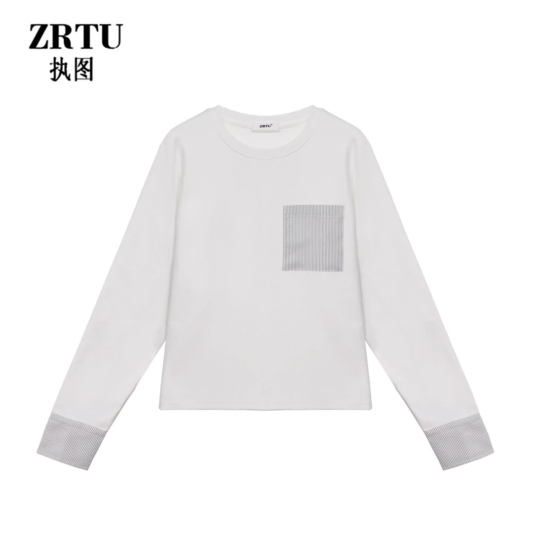 ZRTU 设计感ins风条纹撞色长袖上衣