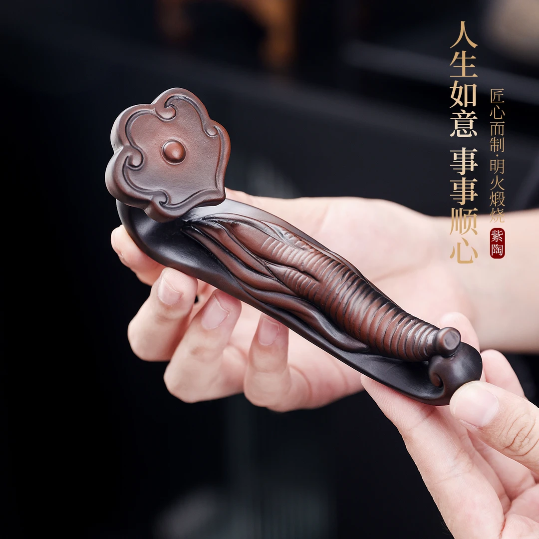 云南紫陶创意茶宠人生如意盖置浮雕摆件办公家用茶道茶宠摆件精品