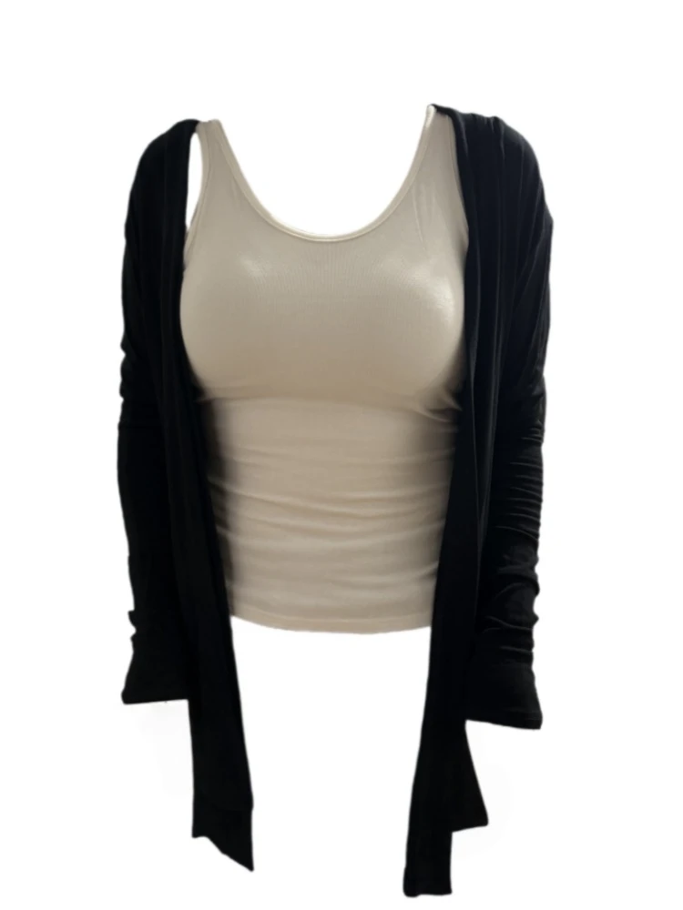 【Amy家】微胖mm纸片人不规则下摆莫代尔棉长袖开衫配背心两件套装