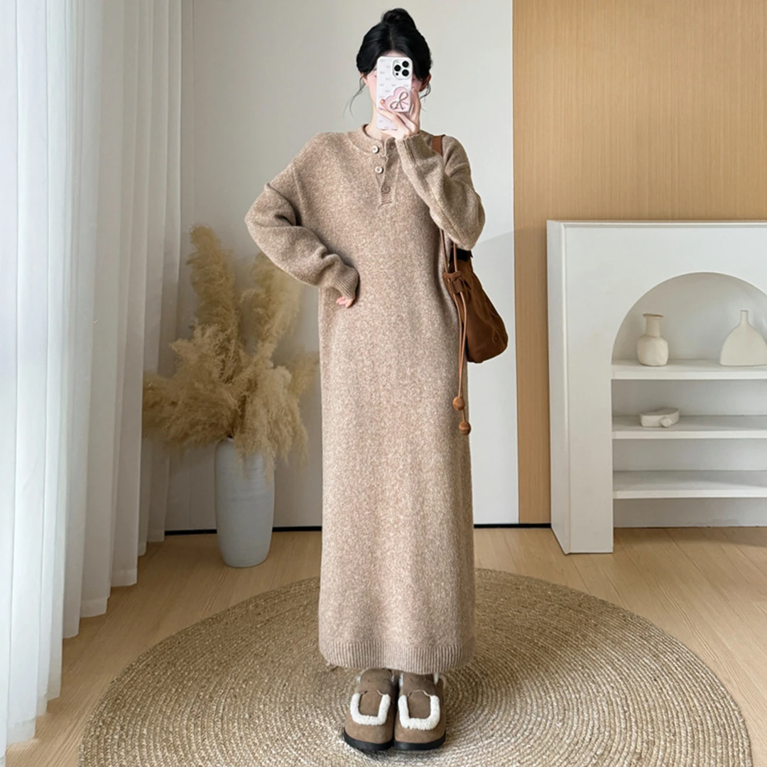 2026秋冬新款高级巨好看韩系氛围感穿搭女款毛衣长裙针织连衣裙子